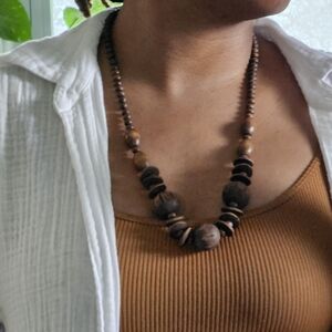 African Vintage Chunky Natural Wood Bead Necklace
